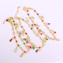 6 шт., модные золотые ювелирные изделия круглые Квадратные cz слеза Висячие шармы цепи женские браслеты