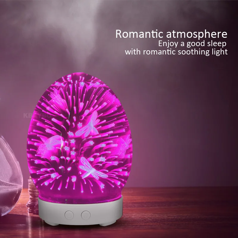 

3D flower vase lamp Night light LED with 7color bulbs diffuser humidification mist creative purified air plug dragonfly firework