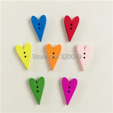 New Arrival Pretty 500pcs/lot Mixed Heart Shape Wooden Buttons With 2 Holes For Embellishments Sewing Card Making 15x26mm
