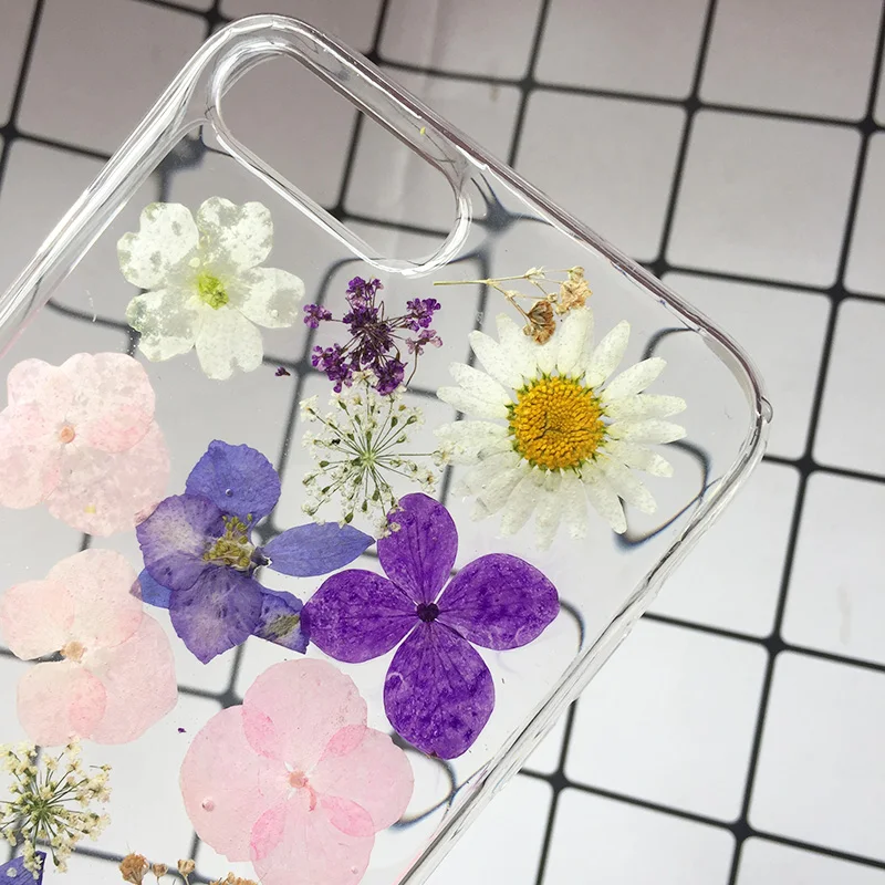 Real Dried Flowers Soft TPU Phone Case For iPhone X XR XS Max 6 6S 7 8 plus Silicone Cover Handmade Clear Pressed Case Coque New (11)
