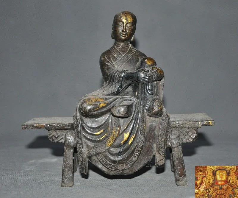 

wedding decoration Antiques Tibetan Buddhism bronze Gilt Bench Jizo Ksitigarbha monk Buddha Statue