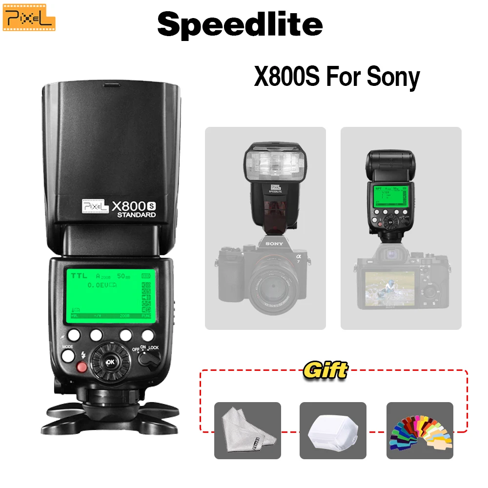 

Pixel X800S Std Speedlite For Sony A7 A77ii RX1 RX10 Mi Shoe Cameras TTL HSS GN60 LCD Screen 2.4G Wireless Control S1S2