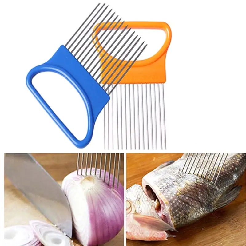 

1PCS Onion Tomato Slicer Cutting Aid Guide Holder Fork Stainless Steel Fruit Vegetable Slicing Cutter Kitchen Cooking Tools