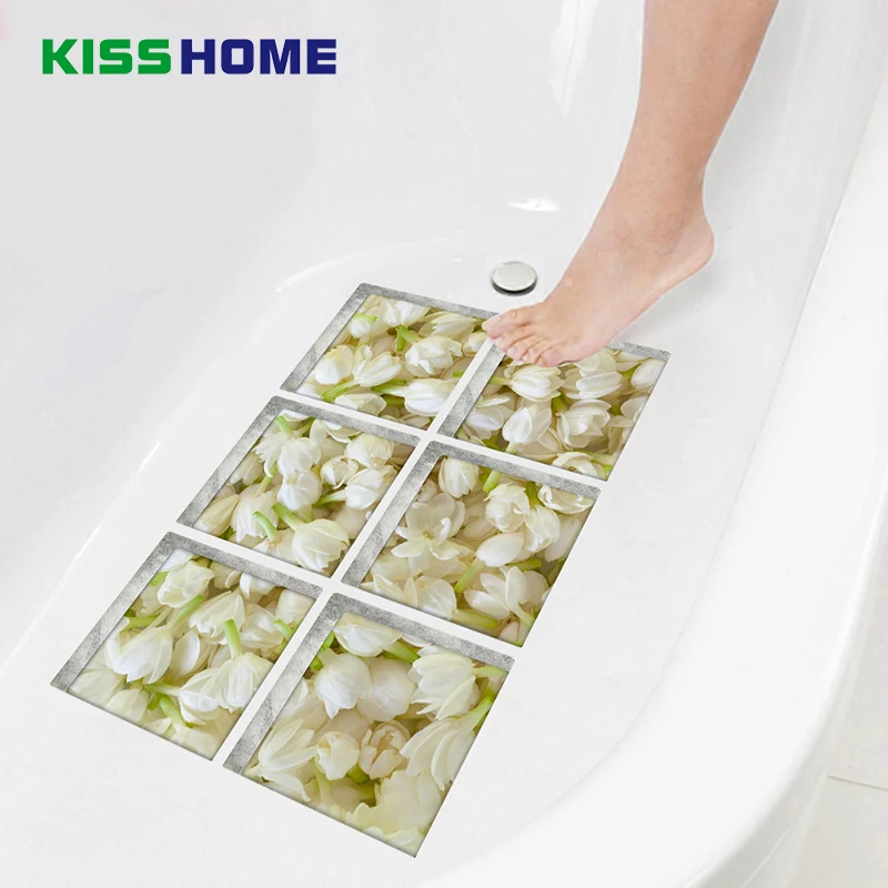 

6pcs/bag Bathtub Stick Wall Sticker Imitation 3D Realistic Creative Bathroom Children Mat 15cmx15cm Jasmine Petal Jigsaw Mats