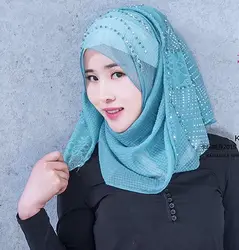 Шифон мусульманский хиджаб Для женщин шифон Бисер легко носить платок высокое качество голова полная покрытия хиджаб Ислам девушки Кепки
