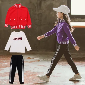 

Girls Clothing Sets Children Coat +T-shirt+Pants 3Pcs Sports Suits Girls Clothes 4-13Years Kids Spring Autumn Casual Tracksuits