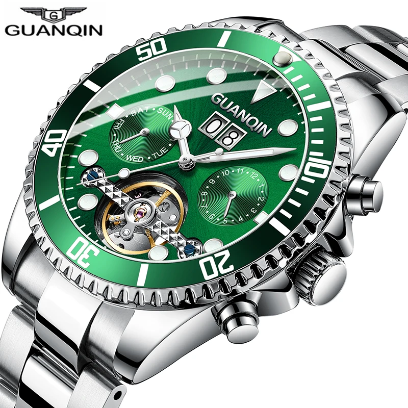 Новые часы GUANQIN, автоматические часы для дайвинга, механические водонепроницаемые часы для плавания с турбийоном, стильные часы для мужчин, Роскошные мужские часы