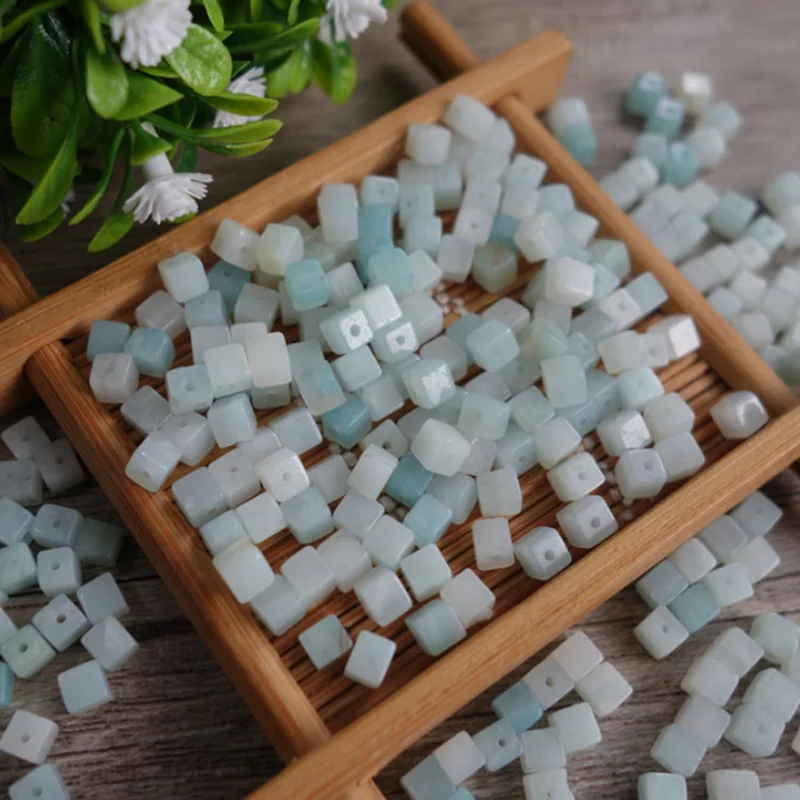 

Natural light sky blue stone square stone Spacer Beads for jewelry making 4mm 50pcs
