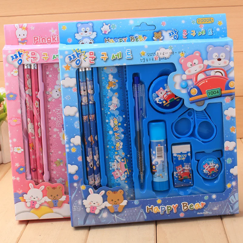 1Set Kawaii Stationery Penci Sets Cartoon Bear Stationery Set 9 Sets Of 