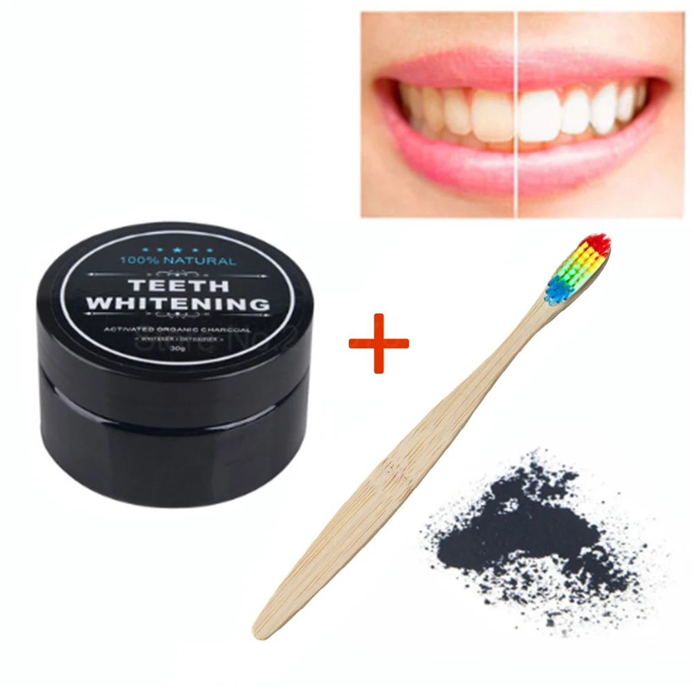 MayCreate Teeth Whitening Activated Charcoal Powder Bamboo Rainbow Toothbrush Oral Care Set Natural Teeth Clean Oral 1