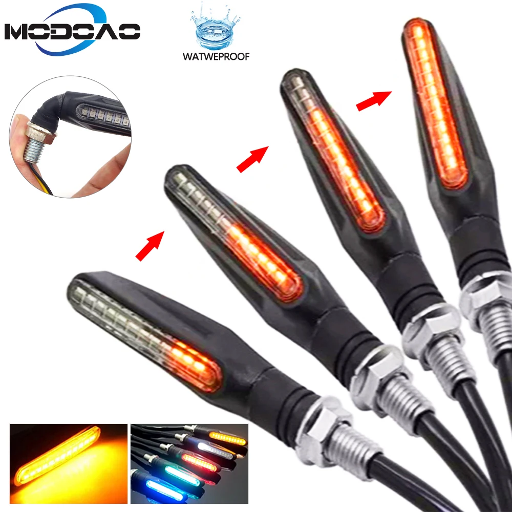 

Universal LED Motorcycle Flexible Turn Signal Light Amber Motorbike Indicator Fog Light Moto Tail Brake Lights Streamer Flashing