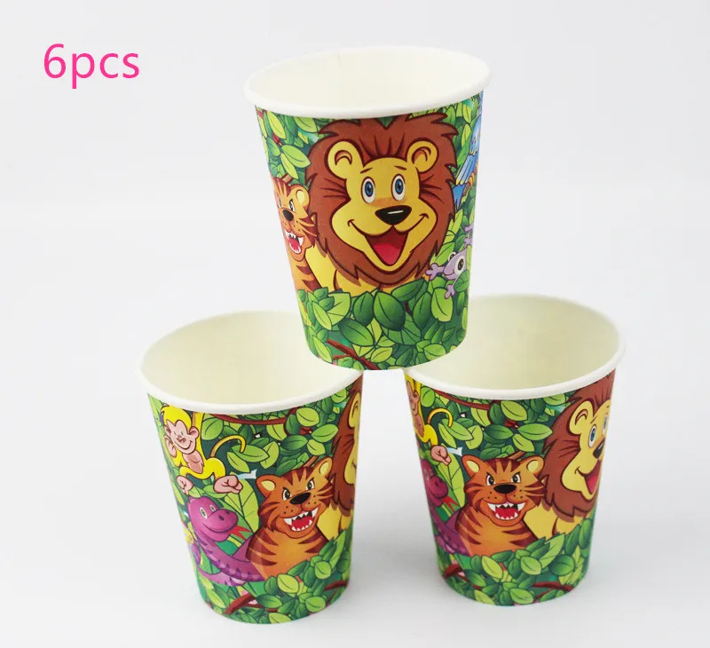 Джунгли день рождения одноразовая посуда набор джунглей животных бумажные тарелки/чашки/салфетки/вилки Детские принадлежности для душа сафари Декор