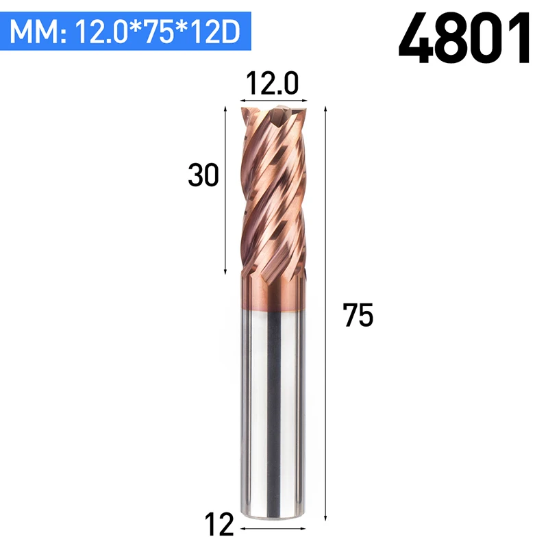 HUHAO 1 шт. Вольфрамовая сталь спиральный угол 35 град фреза сплав покрытие Фрезы HRC50 ЧПУ Инструмент 4 флейты Концевая мельница для металла - Длина режущей кромки: 4801