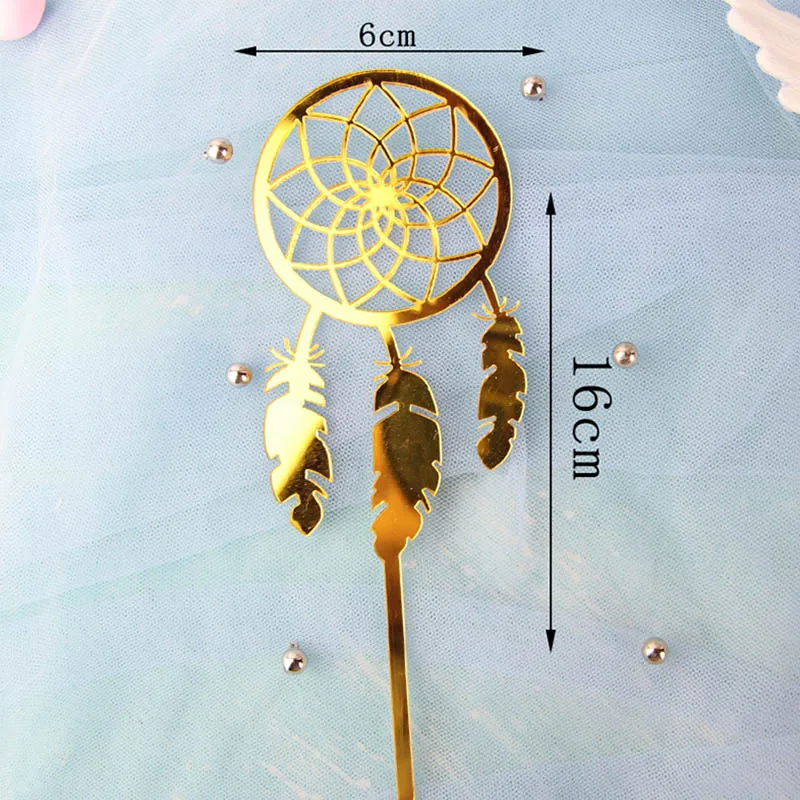 Золотой лндиан Ловец снов акриловый торт Топпер десерт украшения на вечеринку дня рождения Единорог верхушка для торта вечерние свадебные принадлежности - Цвет: 2
