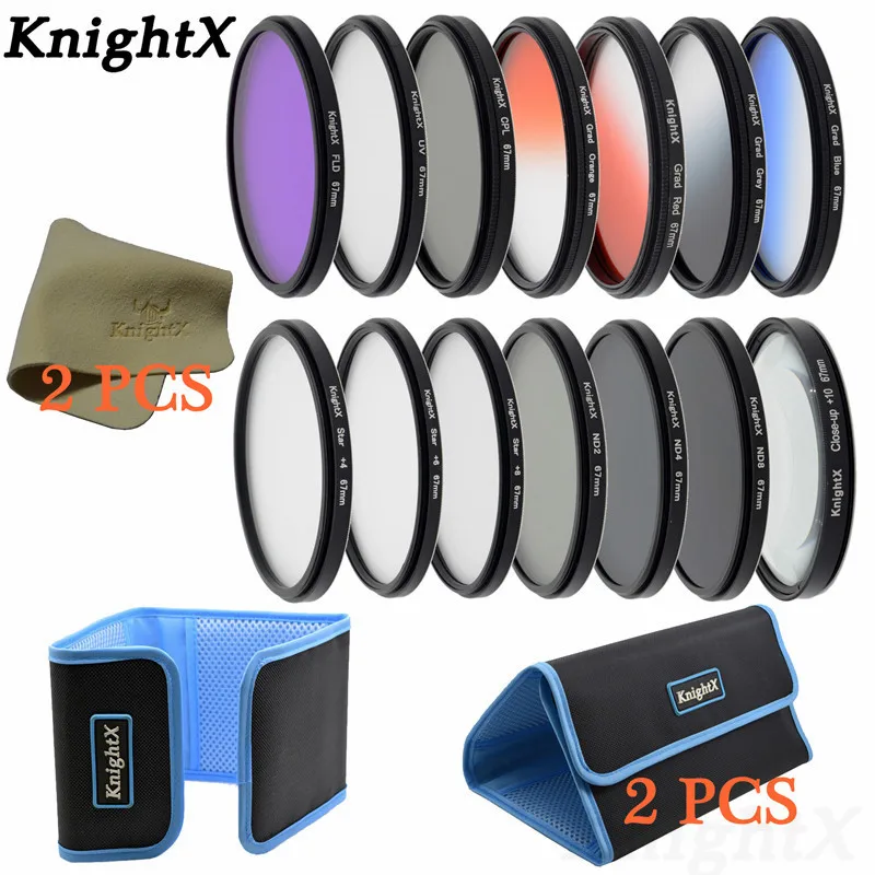 KnightX 14 фильтр FLD UV CPL ND ND2 ND4 ND8 объектив блюдо-ткань для sony цифровой зеркальной камеры Canon Nikon d70 d90 100d d750 EOS 49 52 55 58 62 67 72 77 мм - Цвет: 14 Filter 19 Set