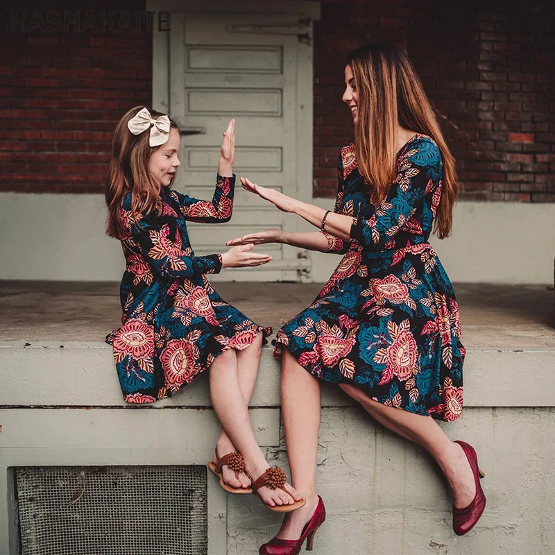 Mother-daughter-dresses-2019-Vintage-Floral-Mini-Dress-Mom-and-daughter-dress-Mother-and-daughter-clothes