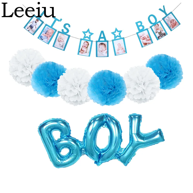 

Leeiu Blue White Tissue Paper Pompoms It' A Boy Photo Banner Garland Baby Shower Banners Birthday Decorations Party Supplies
