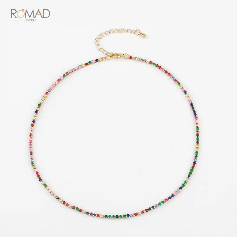 Romad ожерелье золотого цвета с радугой cz-цепочка, цветная фианит, украшение для чокера, крошечный звено цепи, ожерелье, ювелирные изделия для ...