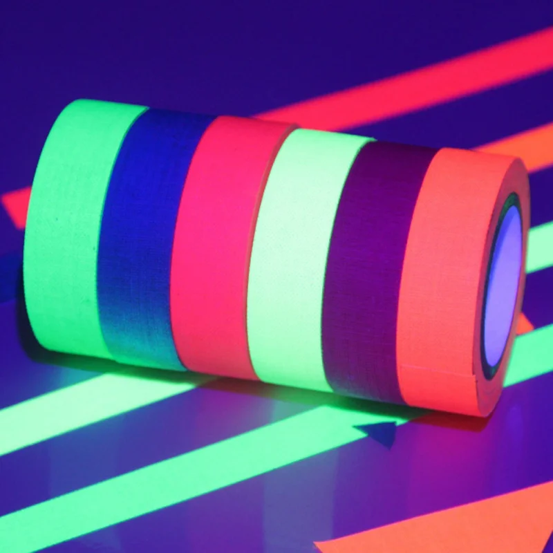

6pcs/Set Fluorescent Glow Tape UV Tape Neon Gaffer Tape Safety Warning Glow Props for Party Rave Festival Stage Show Decoration