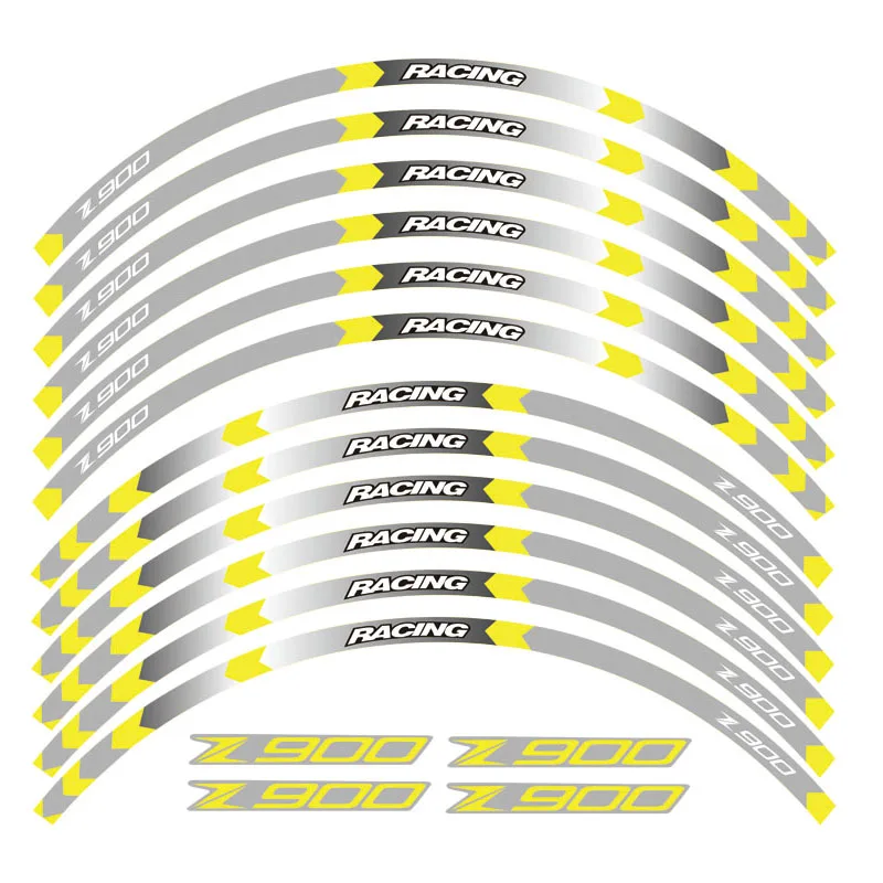 Горячая 9 цветов мотоциклетные Светоотражающие 17 дюймов обод колеса полоса Наклейка Передняя Задняя наклейка полный набор для Kawasaki Z900 - Цвет: B Yellow