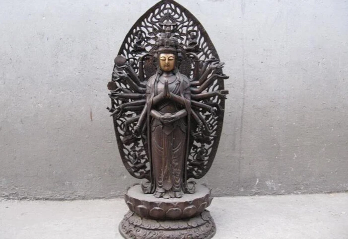 

fast shipping USPS to USA S3014 Tibet 18 Armed Bronze Copper Avalokitesvara Kwan-Yin guanyin Buddha statue