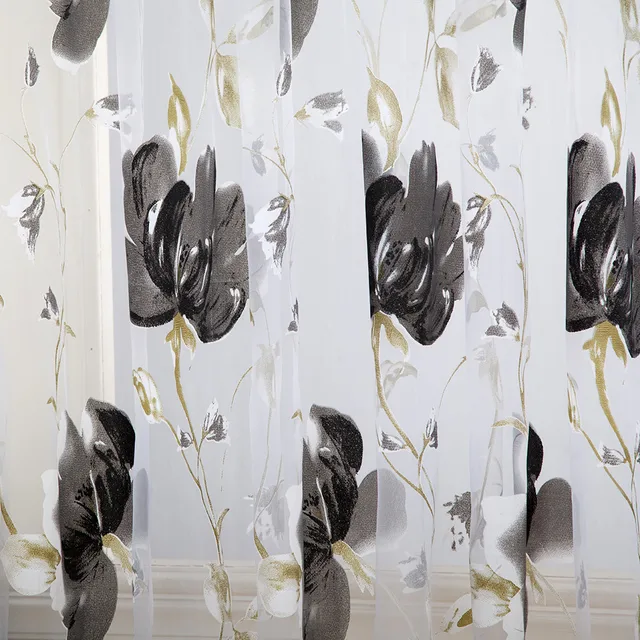 1 PCS Vines Leaves Tulle Door Window Curtain Drape Panel Sheer Scarf Valances