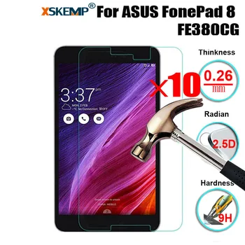 

XSKEMP 10Pcs/Lot 9H 0.3mm Screen Guard For ASUS FonePad 8 FE380CG HD Tablet Real Tempered Glass Screen Protector Protective Film