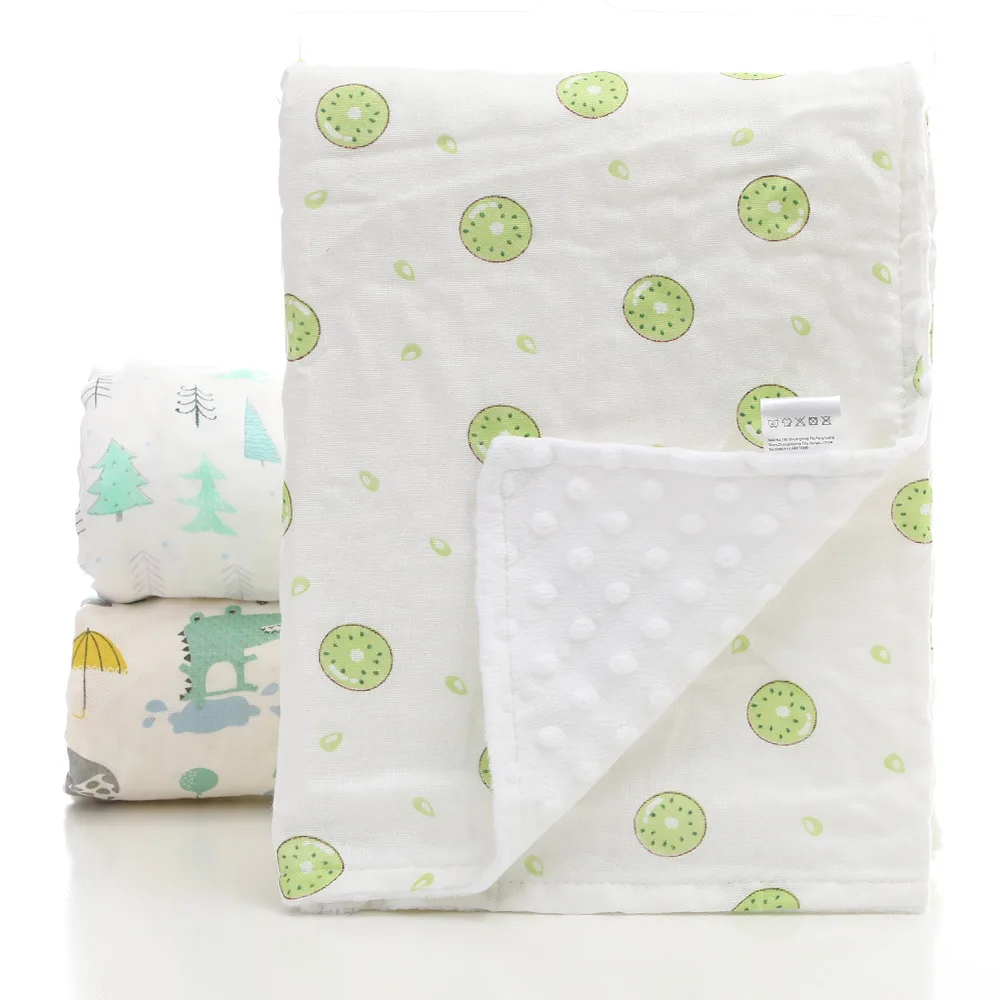 3D dot star 2 layers cotton muslin face+fleece coral minky back soft thermal toddler child baby blanket bedding quilt swaddle | Мать и