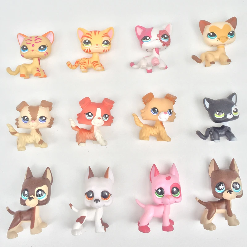 

10pcs/lot pet shop lps toys animal short hair cat collie great dane dachshund cocker spaniel dog random 10 pieces free shiping