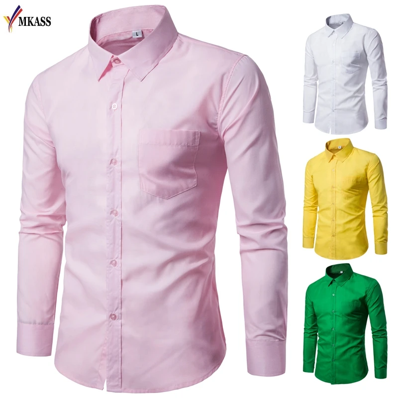 2018 Spring Autumn Men Shirts Thin Slim Fit Business Men Shirt Long Sleeve British Style Casual 17 Colors Shirts
