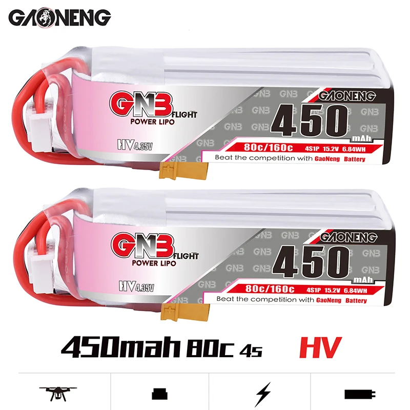 2 шт. Gaoneng GNB 450 мАч 4S 80C HV 15 в XT30 штепсельная Вилка для внутреннего беспилотного
