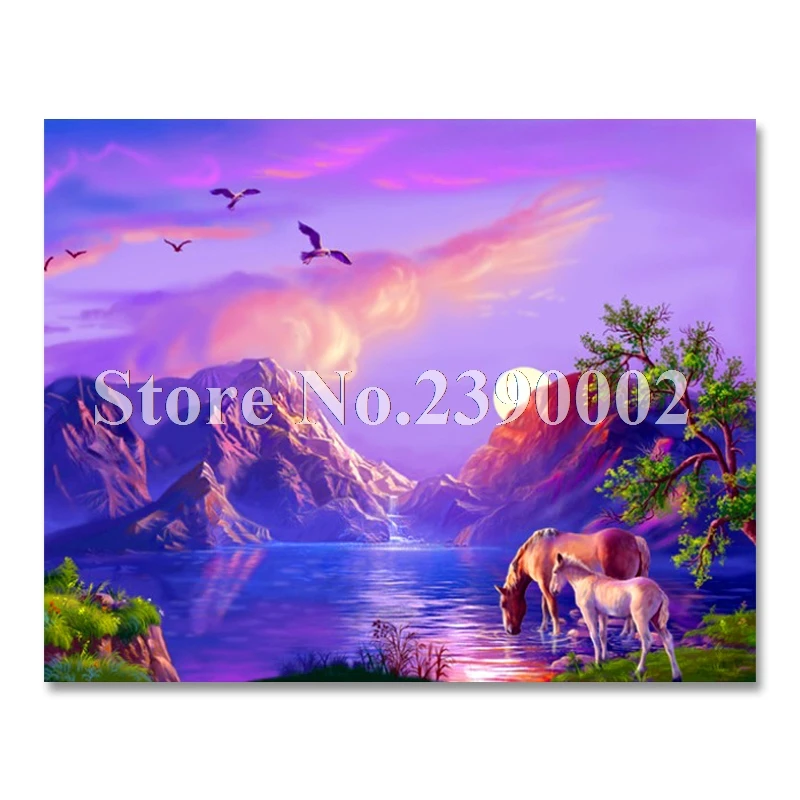Moon Landscape Diy 5d Diamond Painting Hand Made Needlework Horse Full Embroidery Cross Stitch Mosaic Crafts Home Decor | Дом и сад