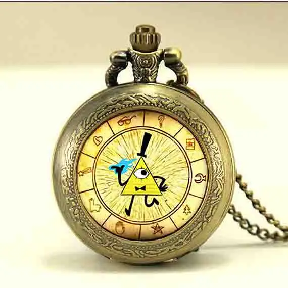 

Gravity Falls Mysteries BILL CIPHER WHEEL Pendant Necklace pocket watch bronze silver 1pcs/lot mens Steampunk vintage doctor who