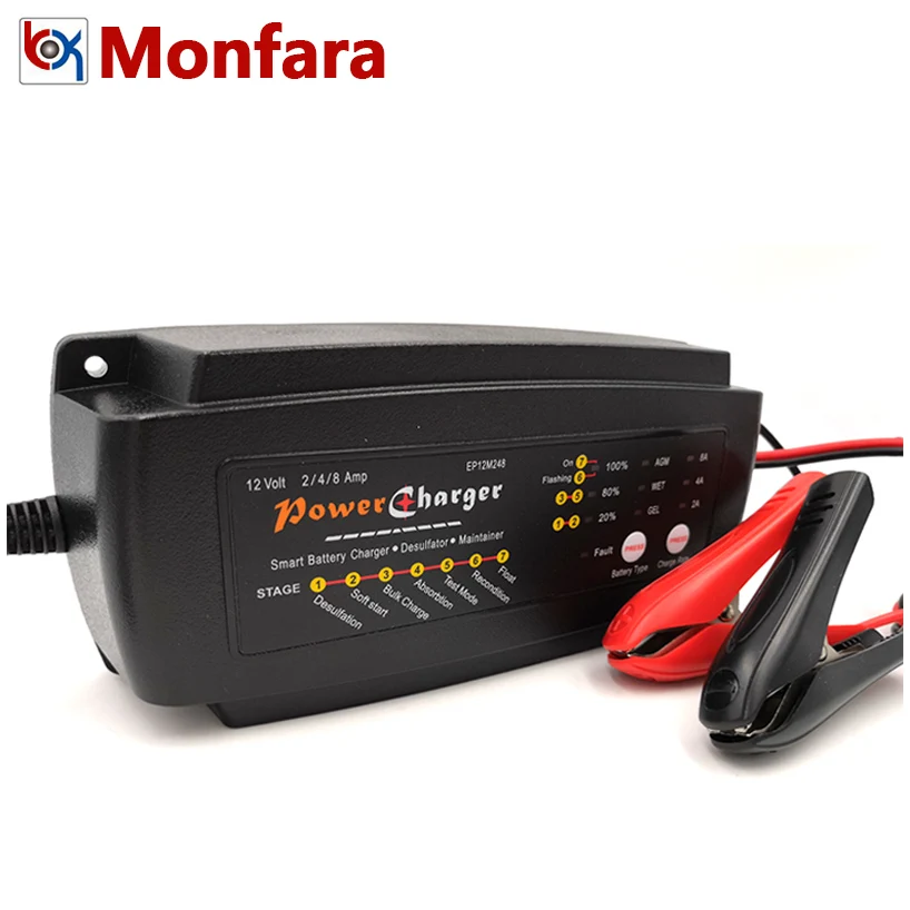 BC12M248 12V 2A 4A 8Amp 7 Stage Smart BATTERY Charger Maintainer battery 