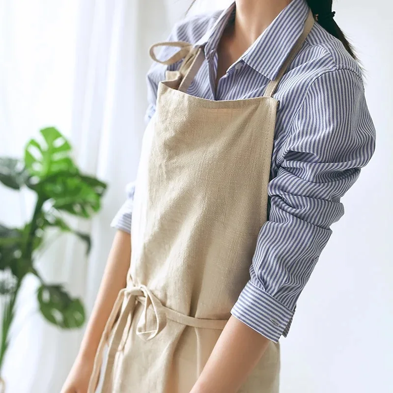 

Nordic Temperament Simple Florist Apron Cotton Linen Coffee shops kitchen Aprons For Cooking Baking Restaurant Extra Large Apron