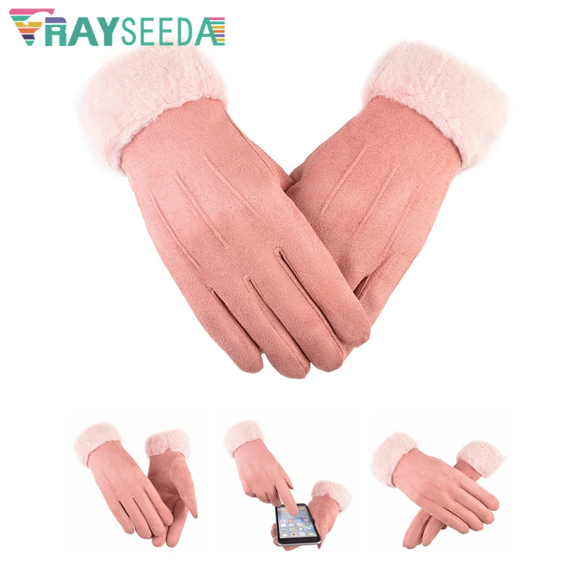 

Newest Fashion Women Hand Warm Winter Suede Wool Gloves Touch Screen Fingertips Female Outdoor Sports Running Gloves For Skiing