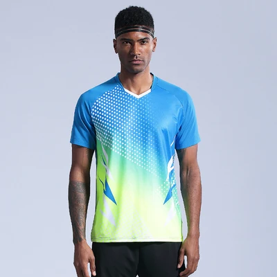 Новинка, Спортивная быстросохнущая дышащая футболка для бега, бадминтона, для женщин и мужчин, для бега, для настольного тенниса, для тренировок, командные футболки игровые - Цвет: M1037 blue