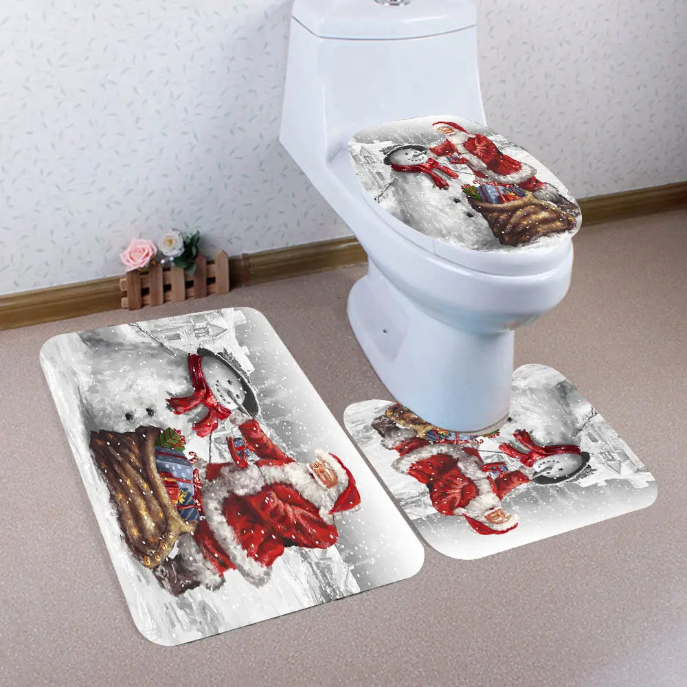 

ON SALE 3 Sizes Bath Mat Father Christmas Snowman Bathroom Carpet Bathroom Mats Set For Toilet Bathroom Toilet Mat