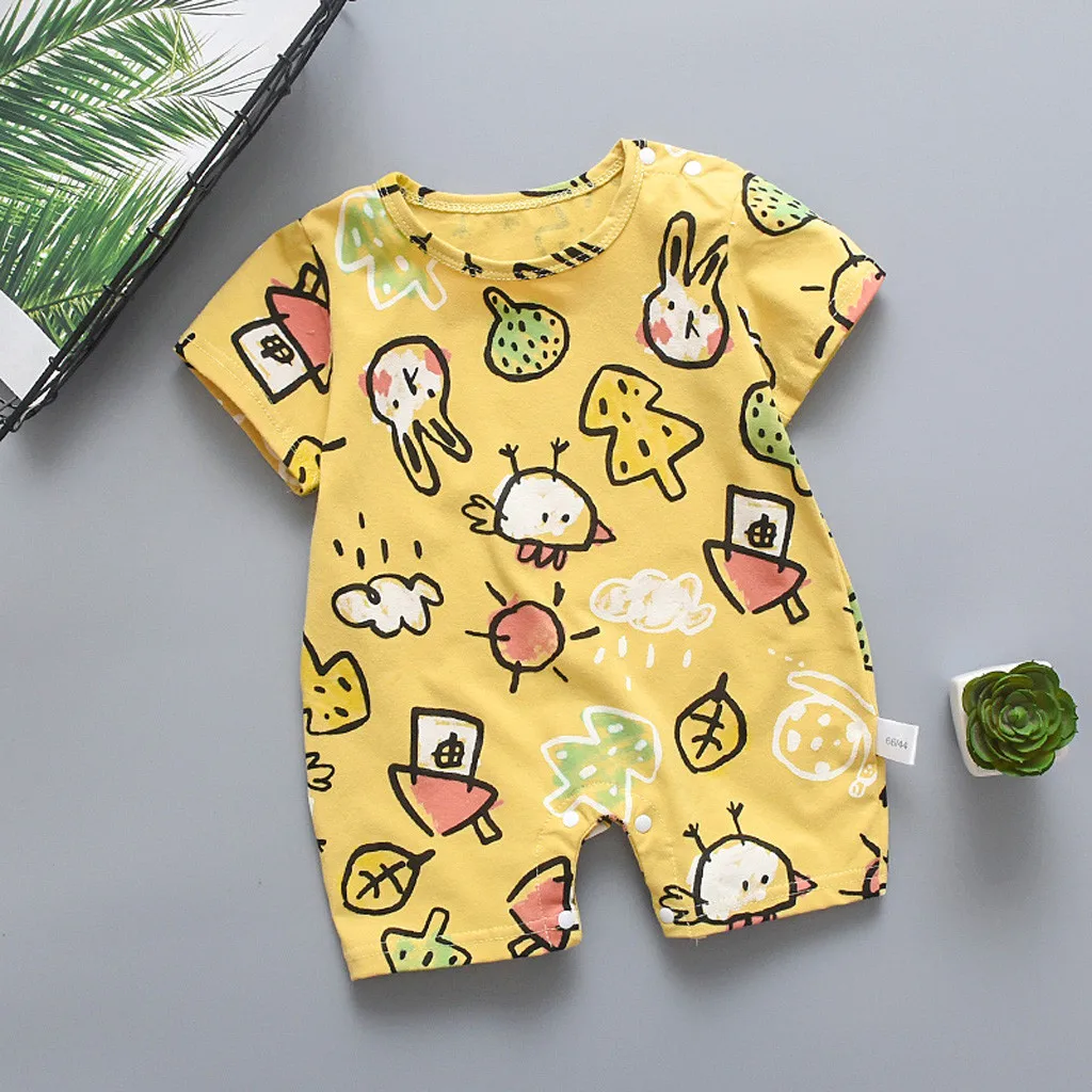 

Summer Infant Baby Girls Boys Short Sleeve Cartoon Print Bodysuit Romper Clothes #5