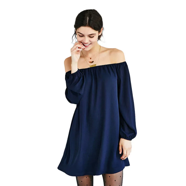 Wankou Preppy Style Women Dresses Loose Solid Full Sleeves Above Knee Mini Slash Neck Sexy Club Casual Female Dress 5063# | Женская