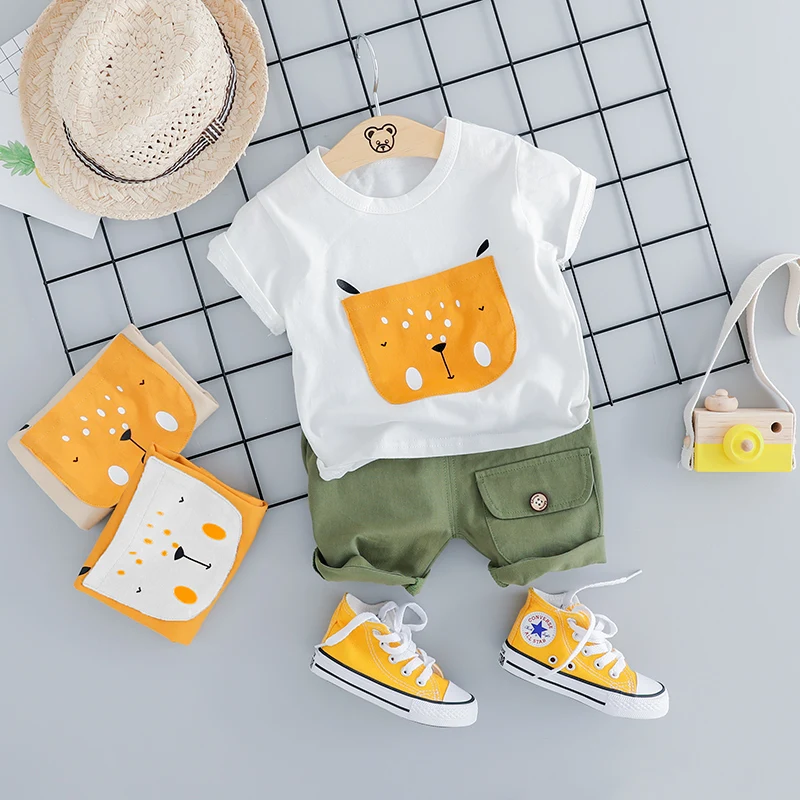 WENWENDEXINGFU الصيف الطفل الفتيات الفتيان مجموعة ملابس الرضع الملابس الدعاوى الكرتون تي شيرت السراويل الاطفال الأطفال عطلة زي