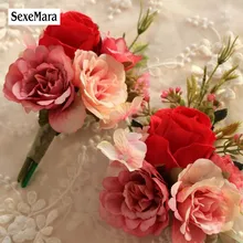 Шелковые Розы белый розовый Свадебные корсажи и бутоньерки Жених цветок бутоньерки брак Пром Брошь булавки