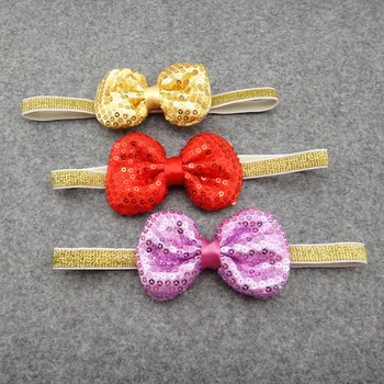 

Boutique 12pcs Fashion Glitter Hair Bow Headbands Solid Sequin Bowknot Soft Hairbands Newborn Princess Headwear Hair Accessories