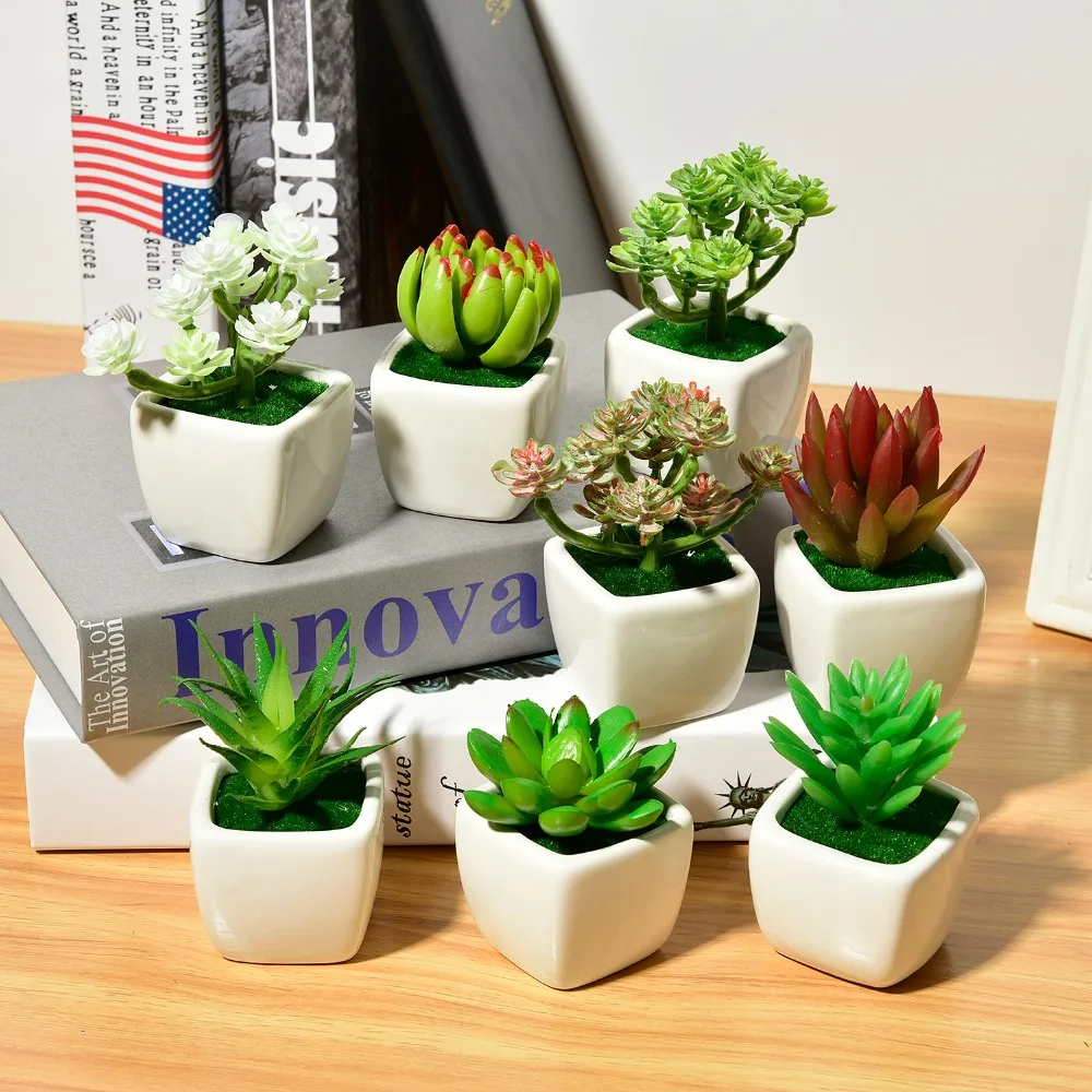 

Artificial Flowers Ornaments Simulation Succulents With Ceramic Bonsai Set Home Garden Decor Craft Colorful Succulents Plants