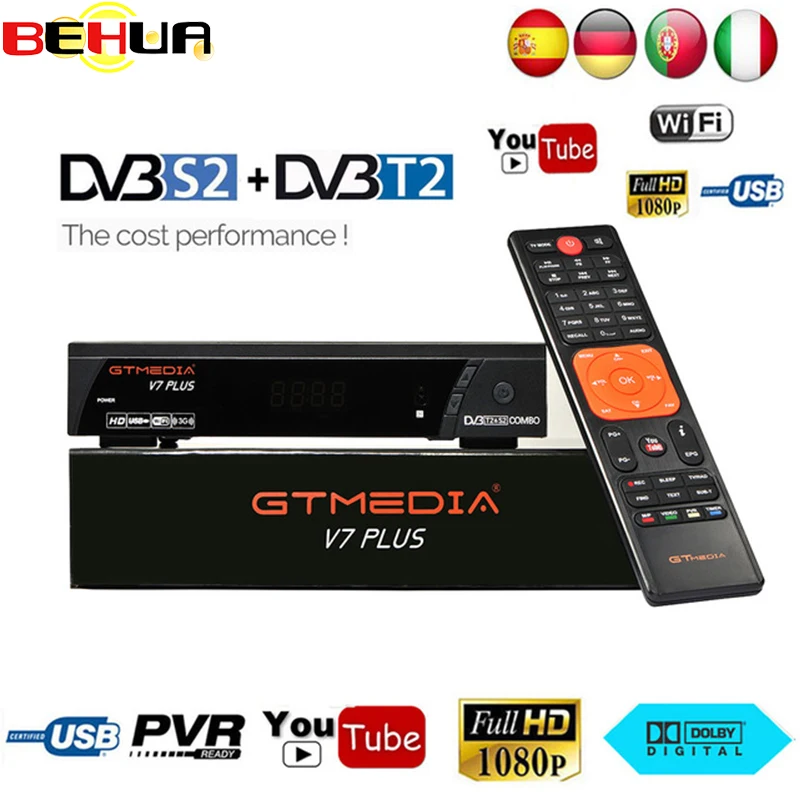 

New GT Media V7 Plus PK V8 Super H.265 DVB-S2+T2 Satellite Receiver Support clines Portugal Germany Italy Polish TV Box Decoder