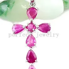 Подвеска с рубином крест кулон натуральный рубин с стерлингового серебра 925 0.15ct* 1 шт, 0.3ct* 6 шт драгоценные камни#15022503