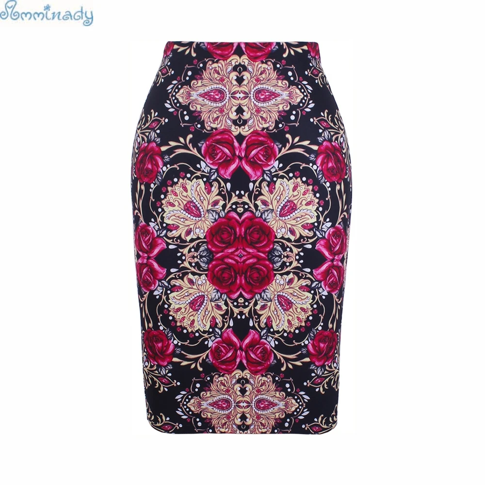 

S-4XL girl pencil skirt Gorgeous Blooming Rose flower print fashion women midi bottoms big size bodycon faldas low price