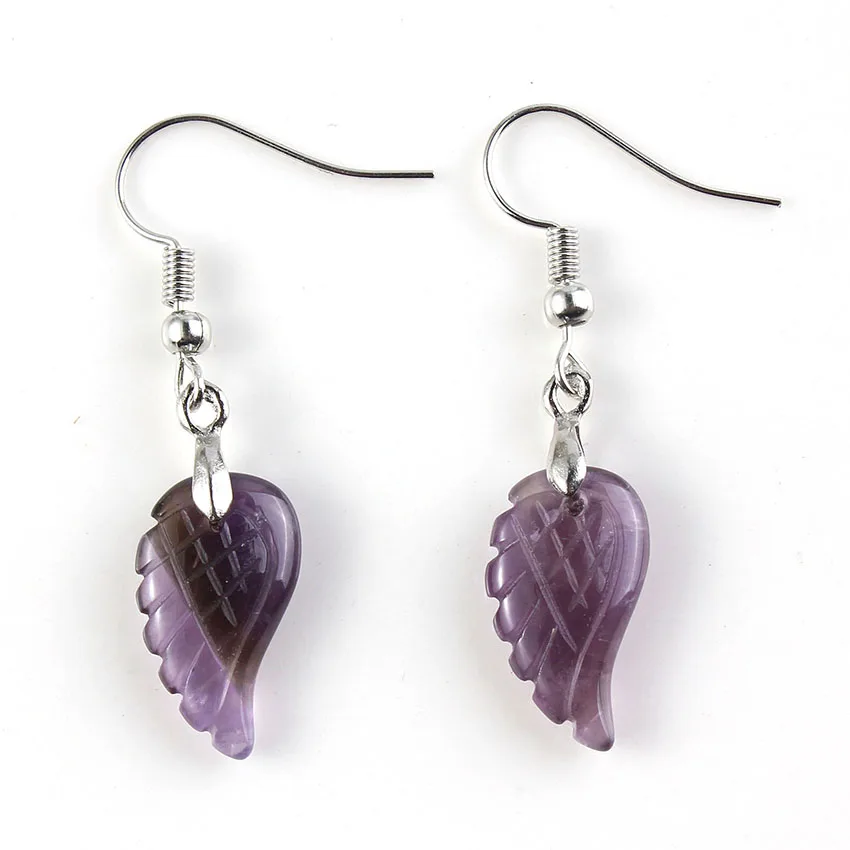 KFT Wholesale Natural Carved Crystal Reiki Stone Earring Lapis Lazuli Amethysts Angel Wing Dangle Hook Drop Stone Women Earrings - Image 2
