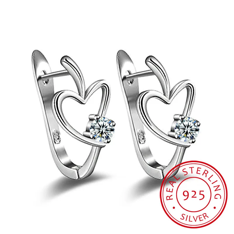 

Romatic 925 Sterling Silver Little Love Heart Shaped With Crystal Stud Earrings For Women Girl Lovely Zircon Earrings Party