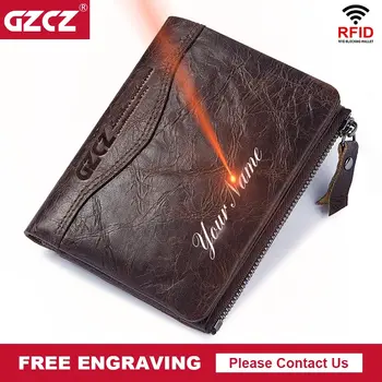 

GZCZ Free Engraving Name High Quality 100% Genuine Leather Wallet Men PORTFOLIO Gift Male Coin Purse Pocket Money Bag Rfid Walet
